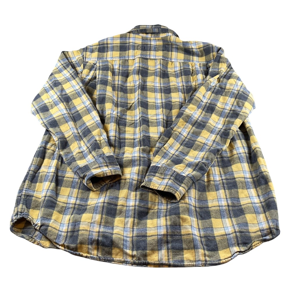 Duluth Trading Co. Mens XL Flannel Shirt Yellow Blue Plaid Button Up Long Sleeve - Picture 2 of 5